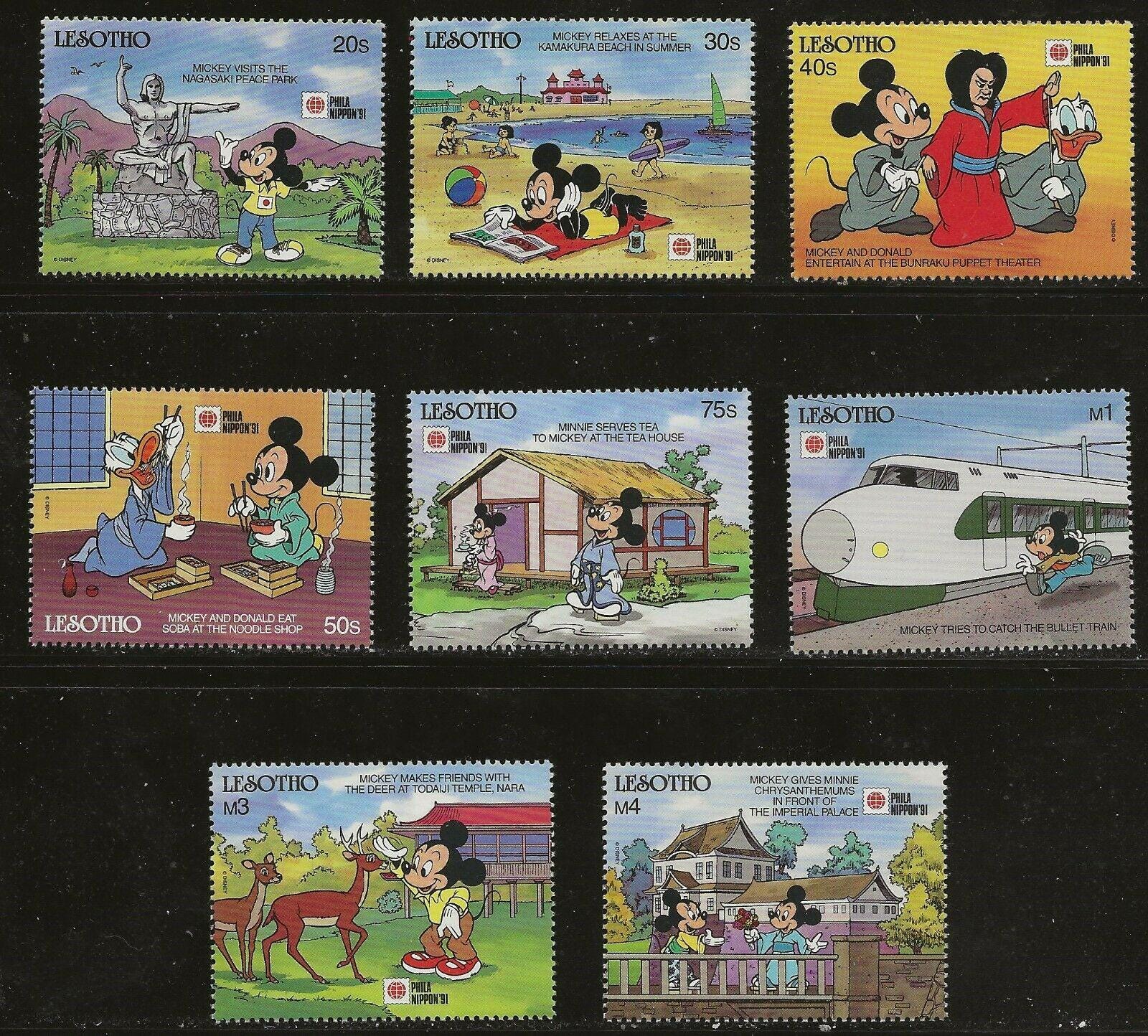 Disney 1991 Lesotho Complete Set of 8 Postage Stamps and 2