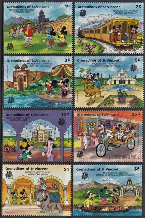 Mickey Visits India Disney Grenadines of St. Vincent 1989 Set of 8