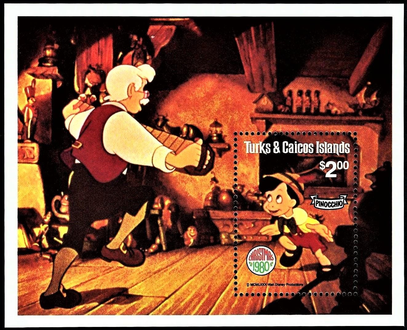 Pinocchio Stamps: Turks & Caicos 1980 Christmas Disney Set - Etsy