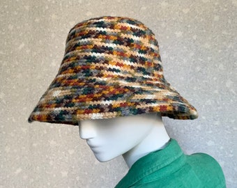 Cloche hat crochet, Multicolor crochet brim hat, Knit hat in autumn colors