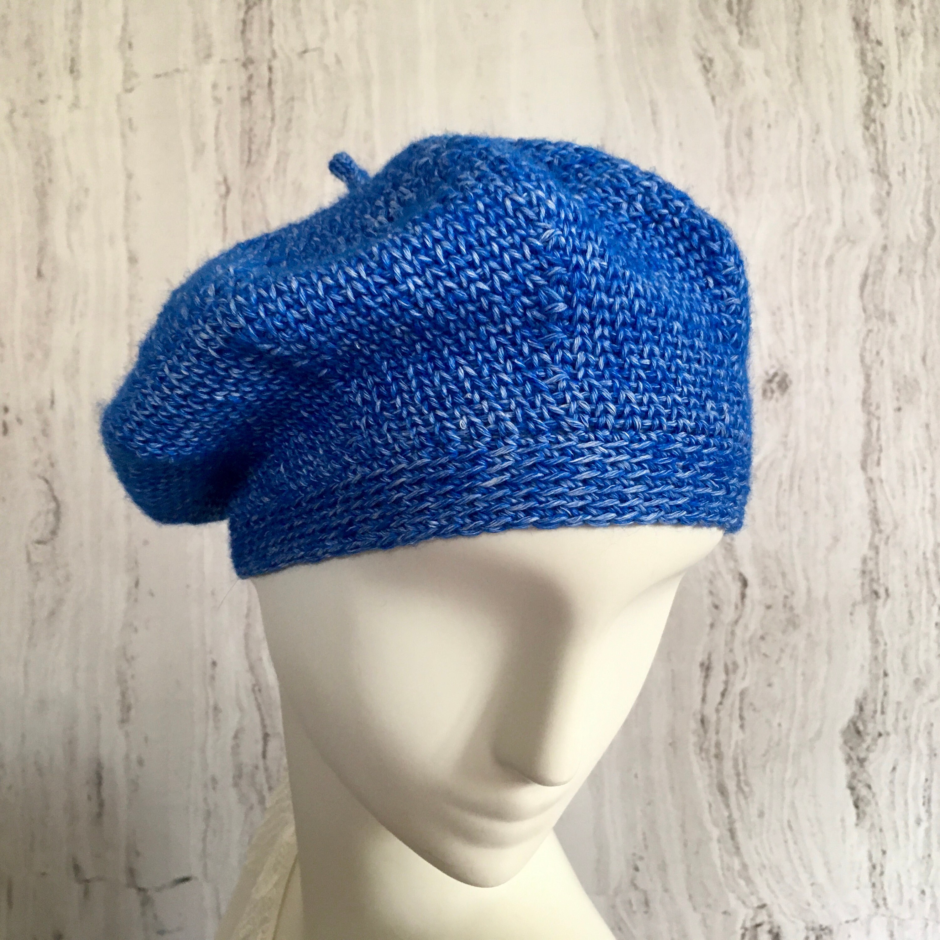 Handmade Unisex Knit Crochet Beret Hat Teen Adult OS Blue White Blue Crochet Beret - Etsy main image 2