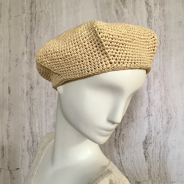 Crochet Raffia Beret Hat: Summer Straw Beret