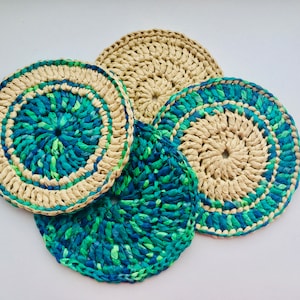 Conjunto 4 bases para copos de crochê ráfia natural