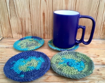 カラフルなかぎ針編みコースター4枚セット