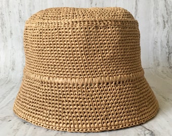 Raffia panama knit hat, Crochet raffia sun hat, Unisex crochet summer raffia hat