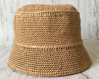 Raffia panama gebreide muts, gehaakte raffia zonnehoed, Unisex gehaakte zomer raffia hoed