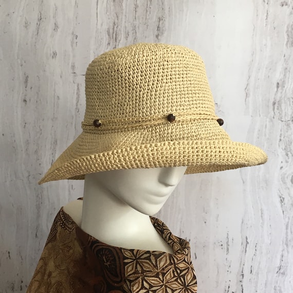 Handmade Crochet Raffia Sun Hat: Wide Brim Straw Hat - Etsy display picture 2