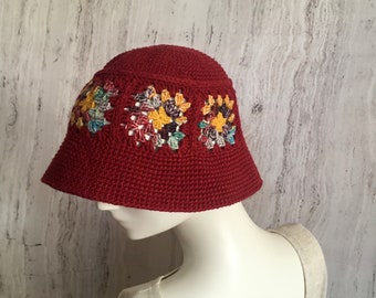 Granny square hat, Boho crochet cotton hat