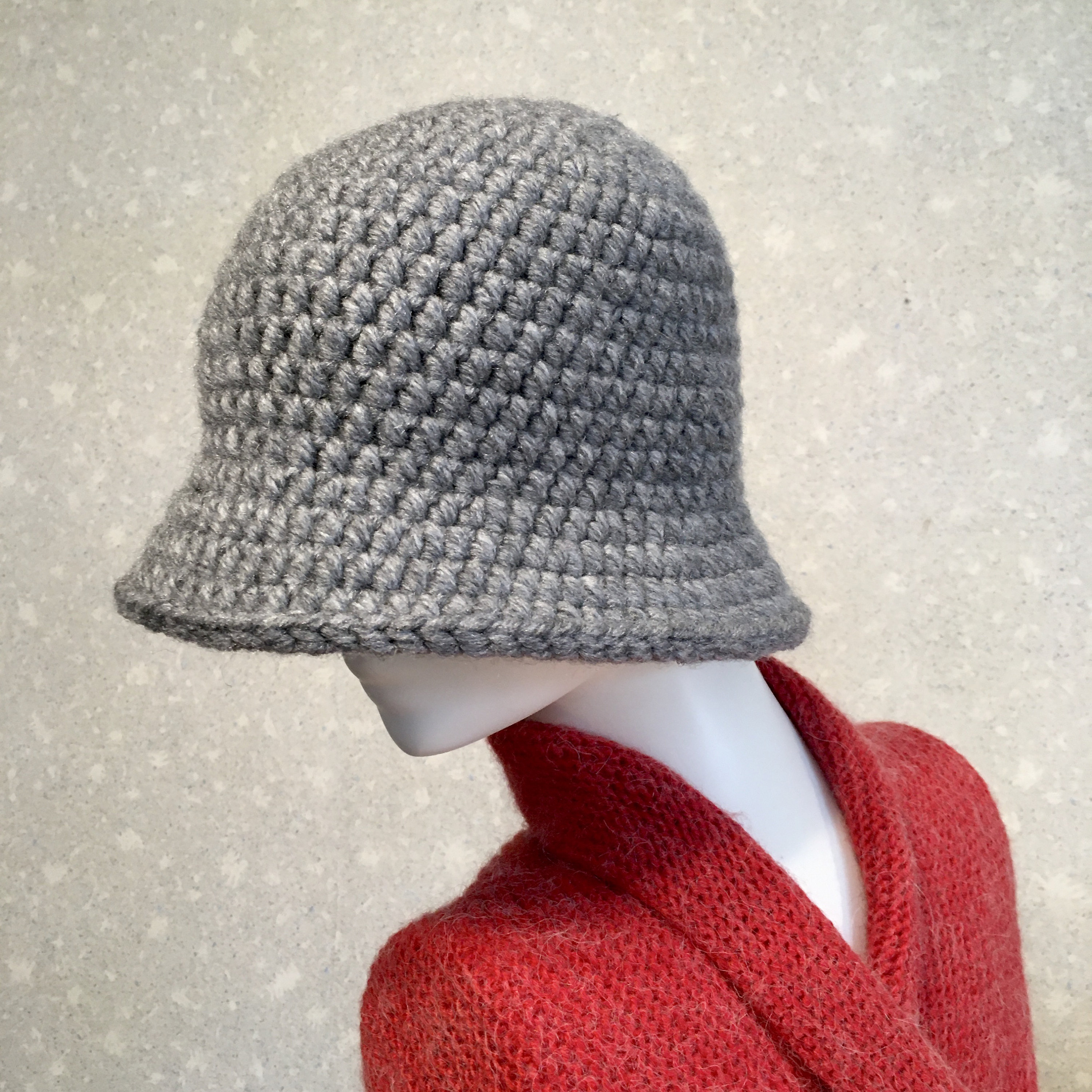 Gray winter crochet hat with brim Cloche Hat Etsy