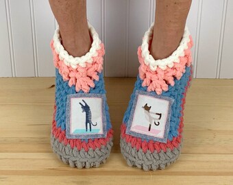 Comfy YOGA CATS Slippers - Cozy Chenille Slipper Socks - Cute Cat Mom Gift - Get Well Care Package - Neuropathy - CRPS - Foot Pain Relief