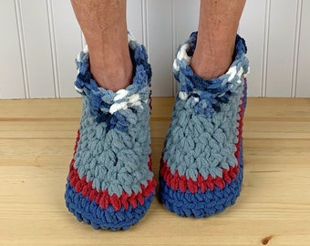Cosy BLUE JEAN Fuzzy Slippers - Chaussettes confortables Chenille Slippers - Hygge House Slippers - Get Well Care Package - Neuropathie - SDRC - Douleur aux pieds