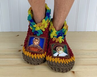 Funny Fancy Cat Slippers - Cozy Chenille Slipper Socks - Hygge House Slippers - Get Well Care Package - Neuropathy - CRPS - Foot Pain Relief
