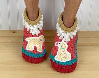 Yellow DOG Slippers - Cozy Chenille Slipper Socks - Dog Mom Gift - Lab Puppy Booties - Get Well Care Package - Neuropathy - CRPS - Foot Pain