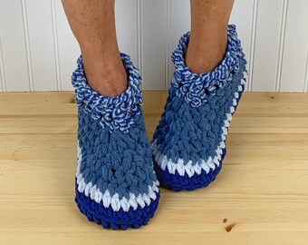 Cozy BLUE FUZZY Slippers - Comfy Chenille Slipper Socks - Hygge House Slippers - Get Well Care Package - Neuropathy/CRPS/Foot Pain Relief