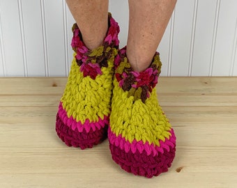 CHIC CHARTREUSE Fuzzy Slippers - Cozy Chenille Slipper Socks - Hygge House Slippers - Get Well Care Package - Neuropathy - CRPS - Foot Pain