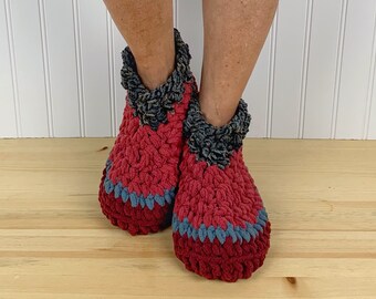 Cozy RED WINE Fuzzy Slippers - Comfy Chenille Slipper Socks - Hygge House Slippers - Get Well Care Package - Neuropathy - CRPS - Foot Pain