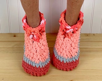 Fuzzy CORAL PINK Slippers - Cozy Chenille Slipper Socks - Hygge House Slippers - Get Well Care Package - Neuropathy - CRPS - Pain Relief
