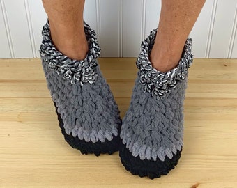 GRAY FUZZY Slippers - Cozy Chenille Slipper Socks - Hygge House Slippers - Get Well Care Package - Neuropathy - CRPS - Foot Pain Relief