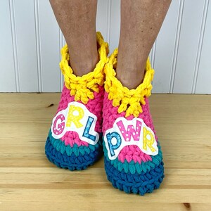 GRL PWR Slippers -  Girl Power Cozy Chenille Slipper Socks - Fun Feminist Gift - Female Empowerment - Teacher Gift - Get Well Care Package