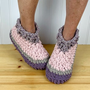 Soft PINK & LAVENDER Fuzzy Slippers - Cozy Chenille Slipper Socks - Hygge House Slippers - Get Well Care Package - Neuropathy/CRPS/Foot Pain