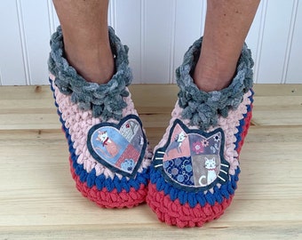 Fuzzy CAT LOVER Slippers -  Cozy Chenille Slipper Socks - Cat Mom - Cute Cat Gift - Get Well Care Package - Neuropathy - Foot Pain - CRPS
