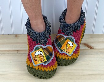 Cozy BEER LOVER Slippers - Comfy Chenille Slipper Socks - Fun Beer Drinking Slippers - Get Well Care Package - Neuropathy/CRPS/Foot Pain