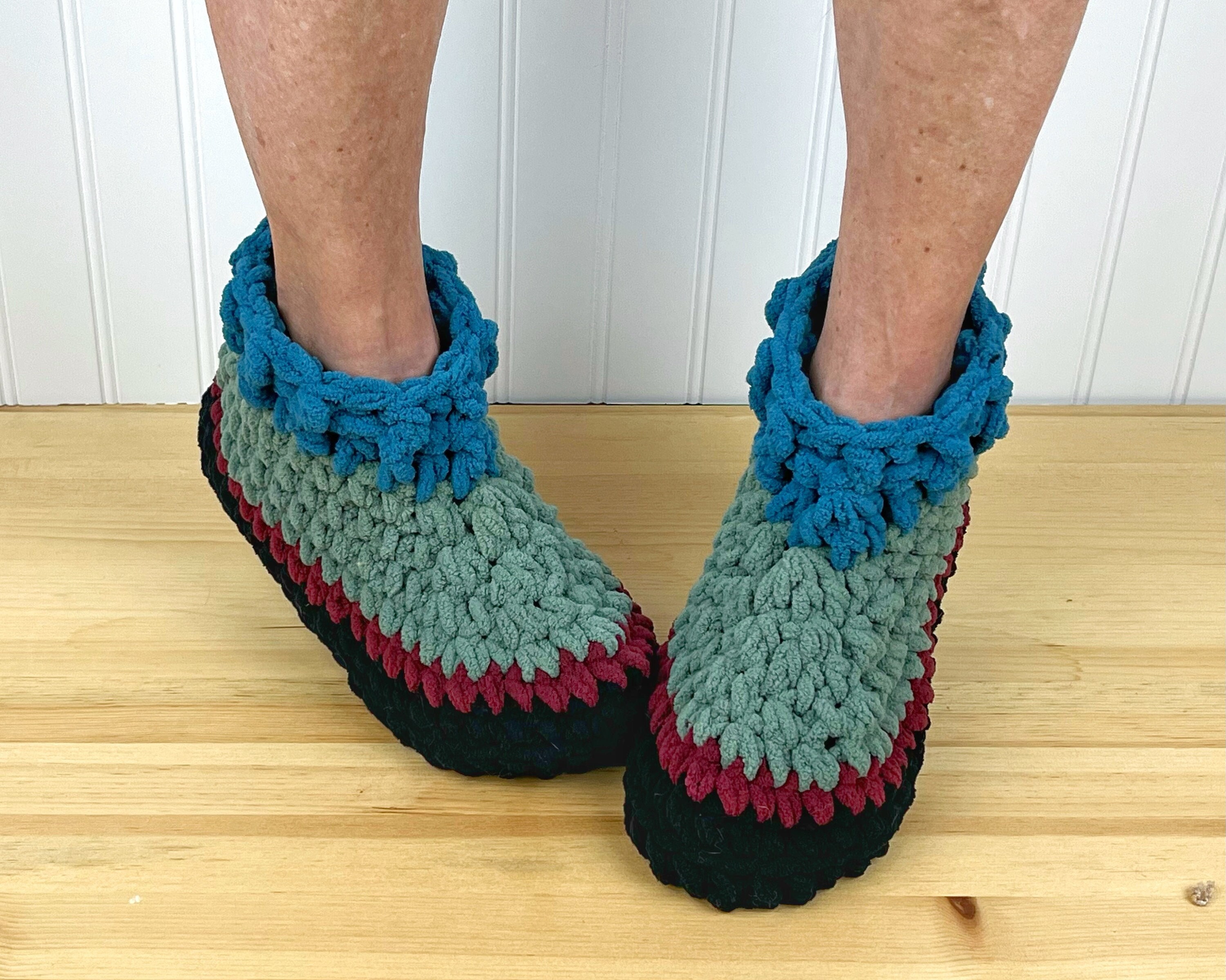 GREEN & BLUE Fuzzy Slippers - Comfy Cozy Chenille Slipper Socks - Hygge House Slippers - Get Well Care Package - Neuropathy/CRPS/Foot Pain