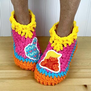 Fun Pro Democracy Slippers - Fuzzy Chenille Slipper Socks - Orange Poop Guy Booties - Get Well Gift Care Package - Neuropathy/CRPS/Foot Pain