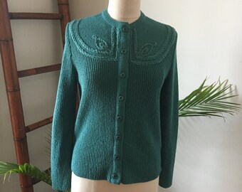 Gilet Femme James Kenrob By Dalton - Bleu, Brodé Feuilles Multicolores - Taille M (45) - Occasion Excellent état