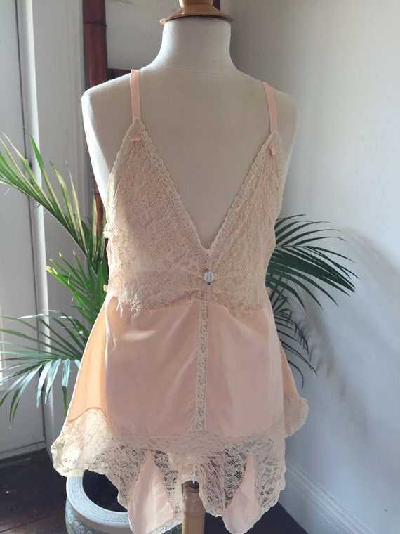 Vintage 30s/ Silky, Peach Nylon and Lace/ One-Pie… - image 6