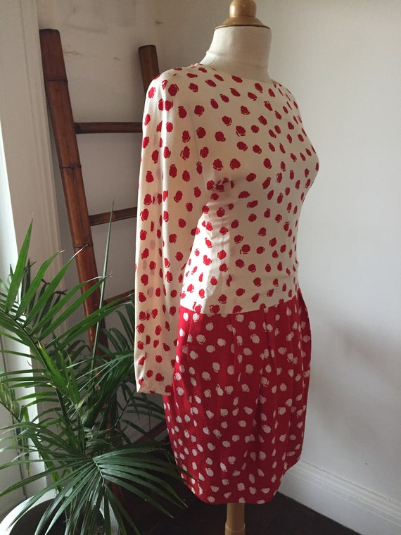 Almost Polka Dots/ Red & White Print/ Silk/ Drop … - image 4