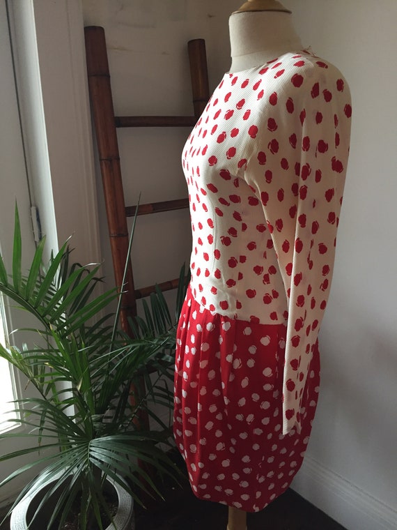 Almost Polka Dots/ Red & White Print/ Silk/ Drop … - image 5