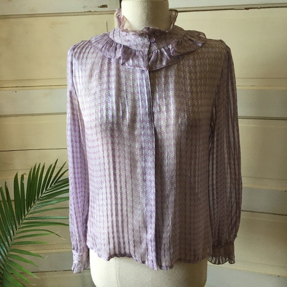 70s Vintage/ Lavender/ Geometric Print/ Long Sleev