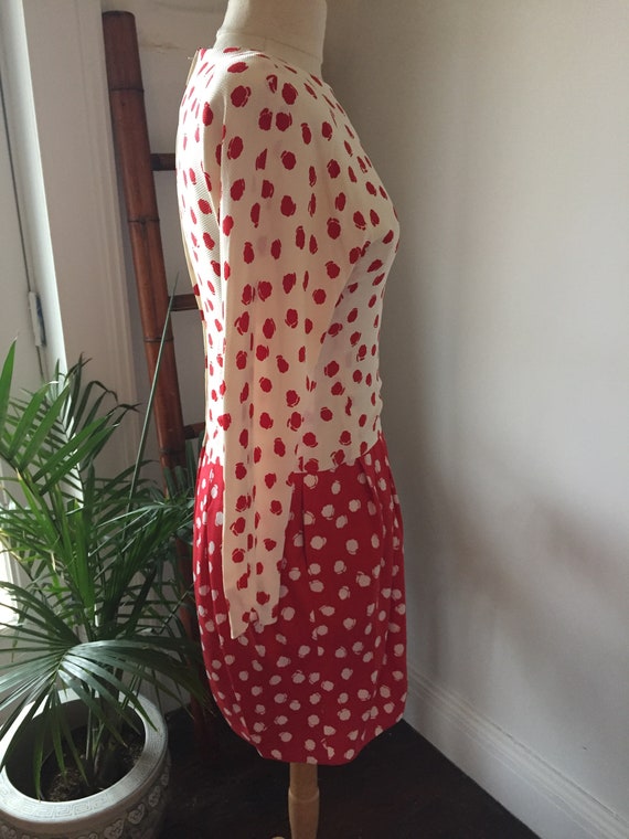 Almost Polka Dots/ Red & White Print/ Silk/ Drop … - image 3