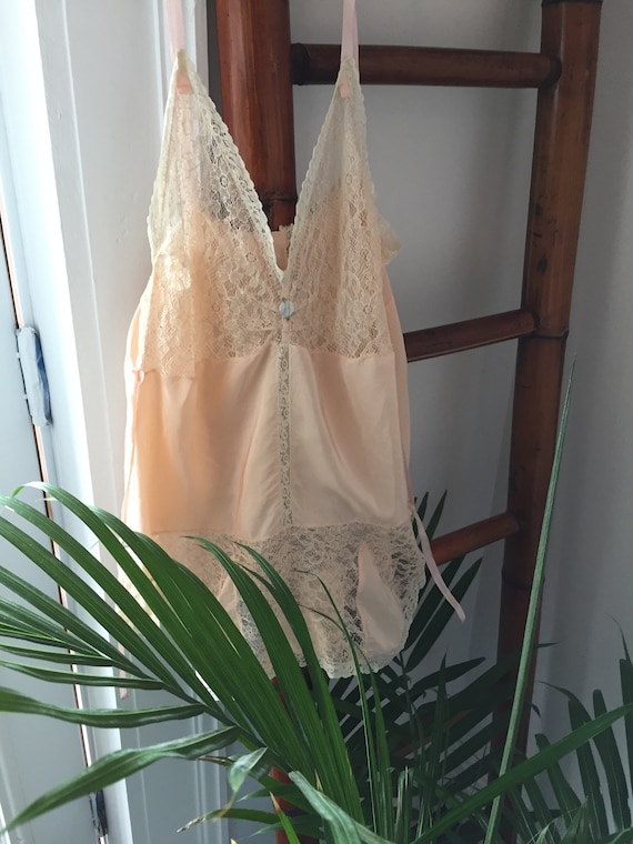 Vintage 30s/ Silky, Peach Nylon and Lace/ One-Pie… - image 1