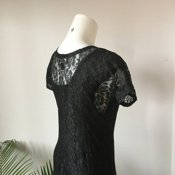 Sexy/ Black Lace/ Floral Motif/ Long Gown/ Cap Sl… - image 6