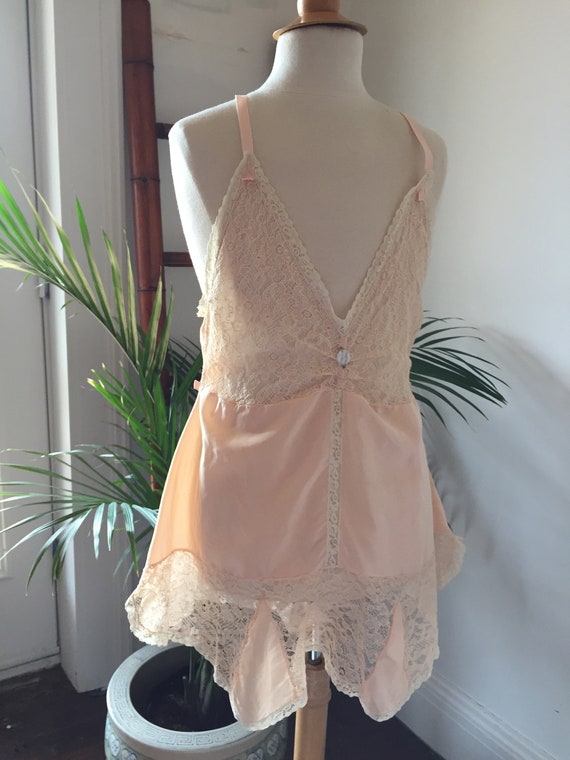 Vintage 30s/ Silky, Peach Nylon and Lace/ One-Pie… - image 5