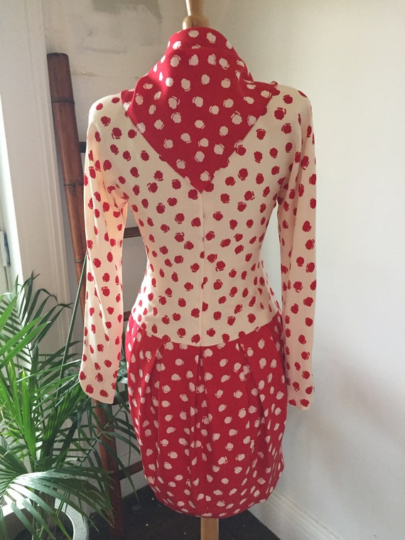 Almost Polka Dots/ Red & White Print/ Silk/ Drop … - image 7