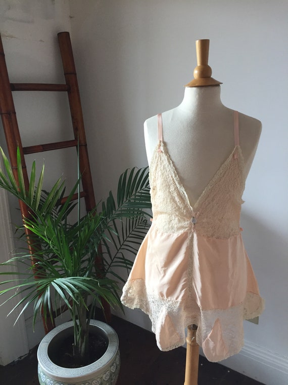 Vintage 30s/ Silky, Peach Nylon and Lace/ One-Pie… - image 3