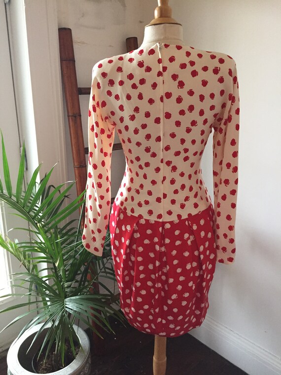 Almost Polka Dots/ Red & White Print/ Silk/ Drop … - image 2