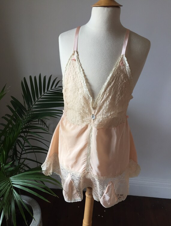 Vintage 30s/ Silky, Peach Nylon and Lace/ One-Pie… - image 2