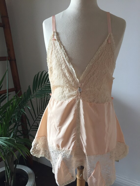 Vintage 30s/ Silky, Peach Nylon and Lace/ One-Pie… - image 4