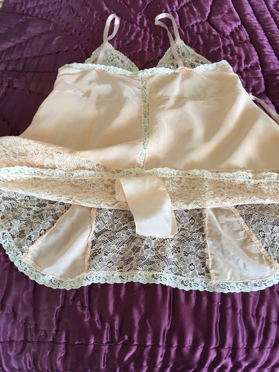 Vintage 30s/ Silky, Peach Nylon and Lace/ One-Pie… - image 9