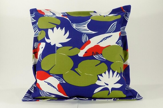 Crate Barrel Koi Print In Blue 18 Sq Outdoor Cover Etsy