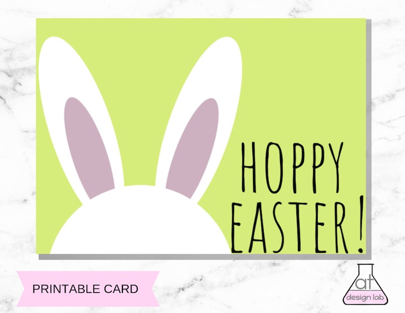 Hoppy Easter Bunny Ears Printable Card Green Happy Easter Printable
