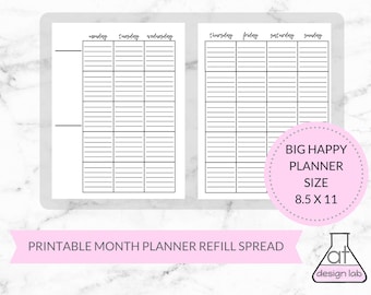 Big Happy Planner Printable Insert | Lined Month, 8.5 x 11 (PDF)