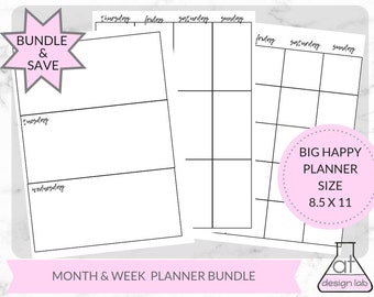 Undated Planner Bundle | Weekly & Monthly Spreads, 8.5 x 11 (Digital PDF)