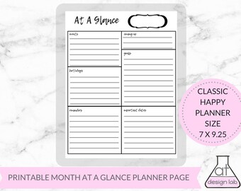 Classic Happy Planner Month at a Glance Printable Insert (PDF)
