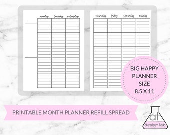Big Happy Planner Sized Month Printable Insert | Lined, Undated (Digital Download)