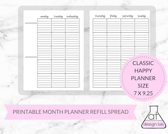 Classic Happy Planner Insert | Lined Month Printable (7 x 9.25) (PDF)